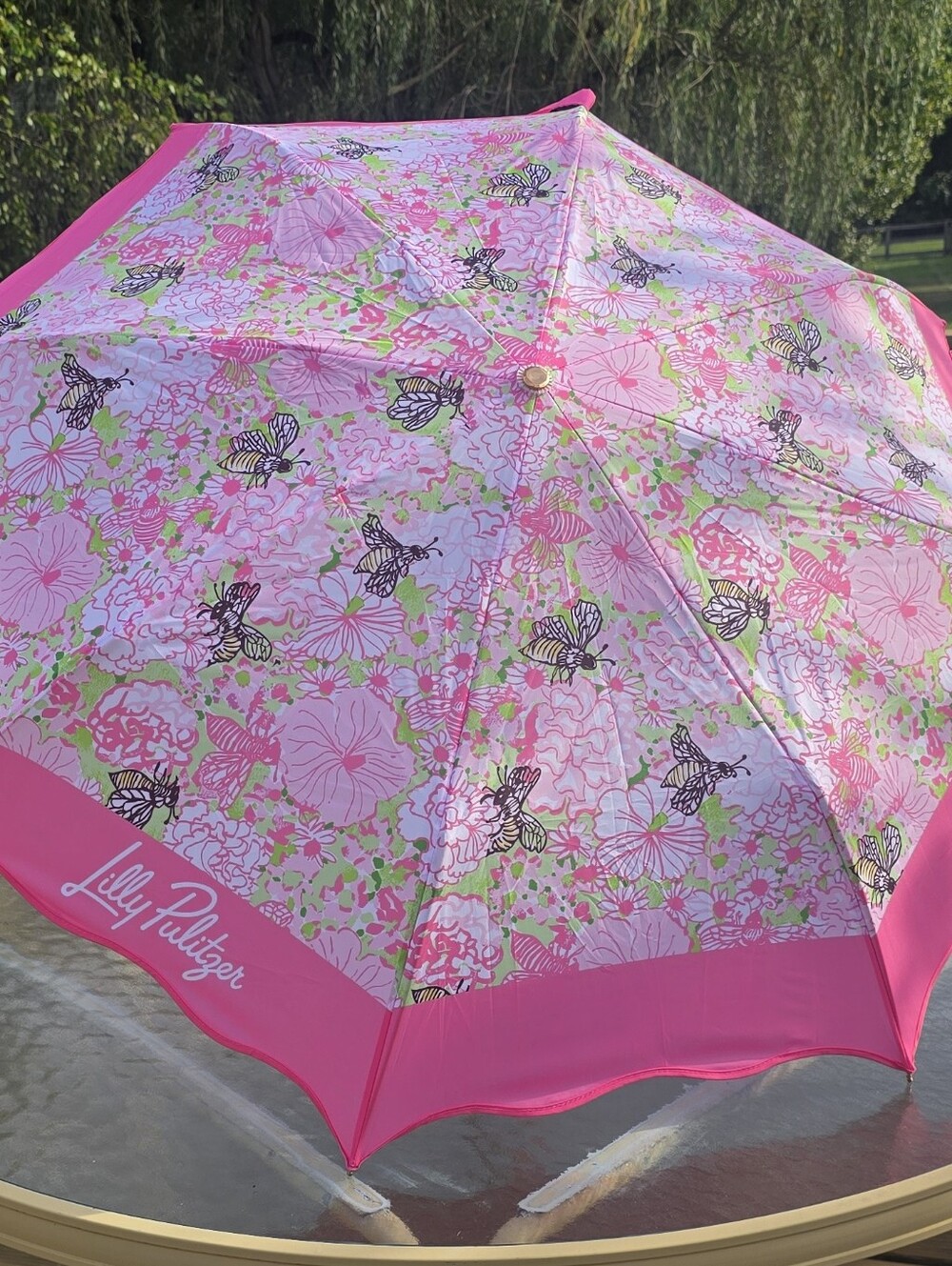 Lilly Pulitzer Travel Umbrella Pistachio Macaron Bees Knees Pink